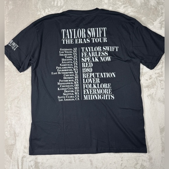 NWOT TS Taylor Swift The Eras Tour US Tour Dates Black 100% Cotton T-shirt XL - Picture 7 of 9